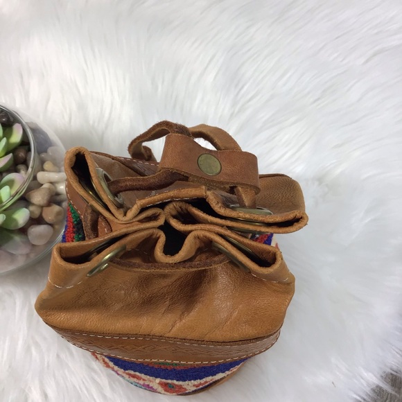 BOHO Woven Aztec Print Mini Leather Cinch Bag - Picture 7 of 8